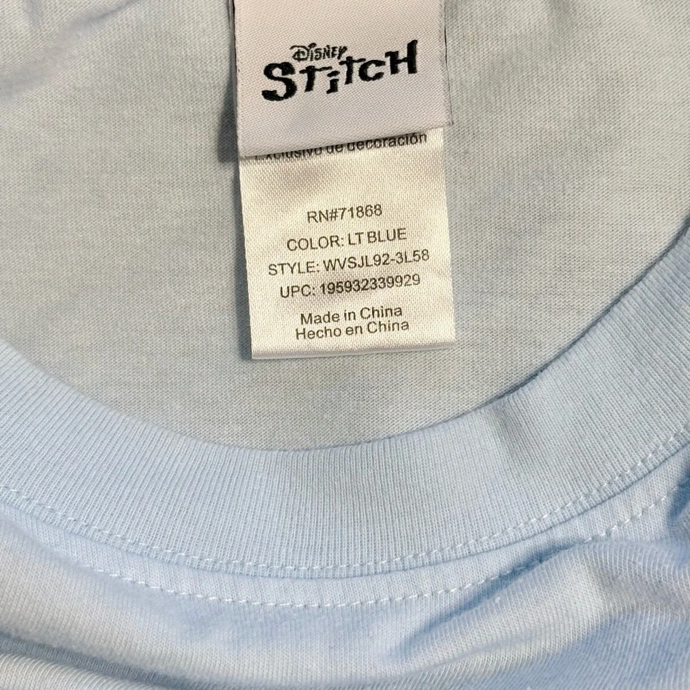 Disney Light Blue Stitch Tee with Colorful Flower Appliqués - Picture 3 of 4